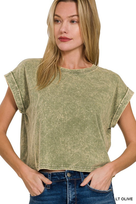 Washed Cotton Cuffed Top