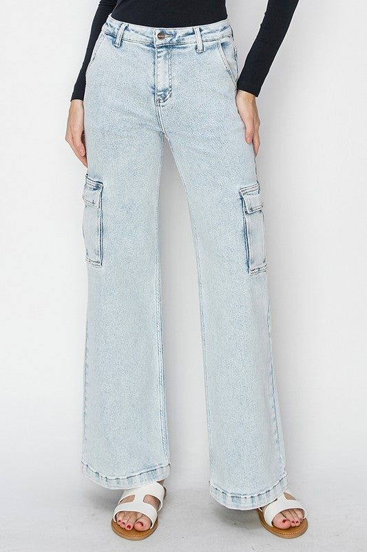 High Rise-Wide Leg Cargo Jeans