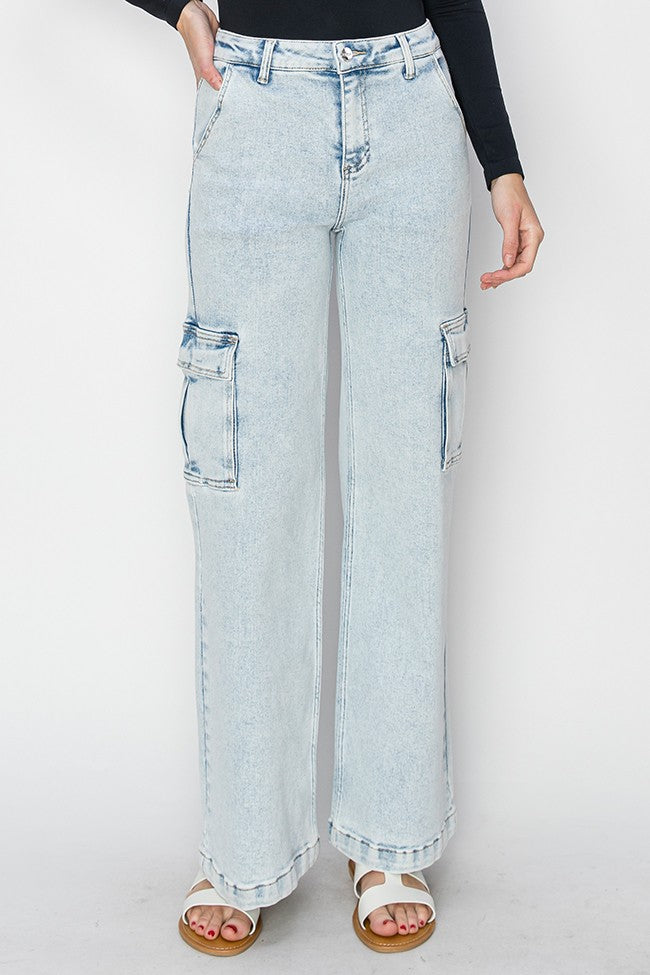 High Rise-Wide Leg Cargo Jeans
