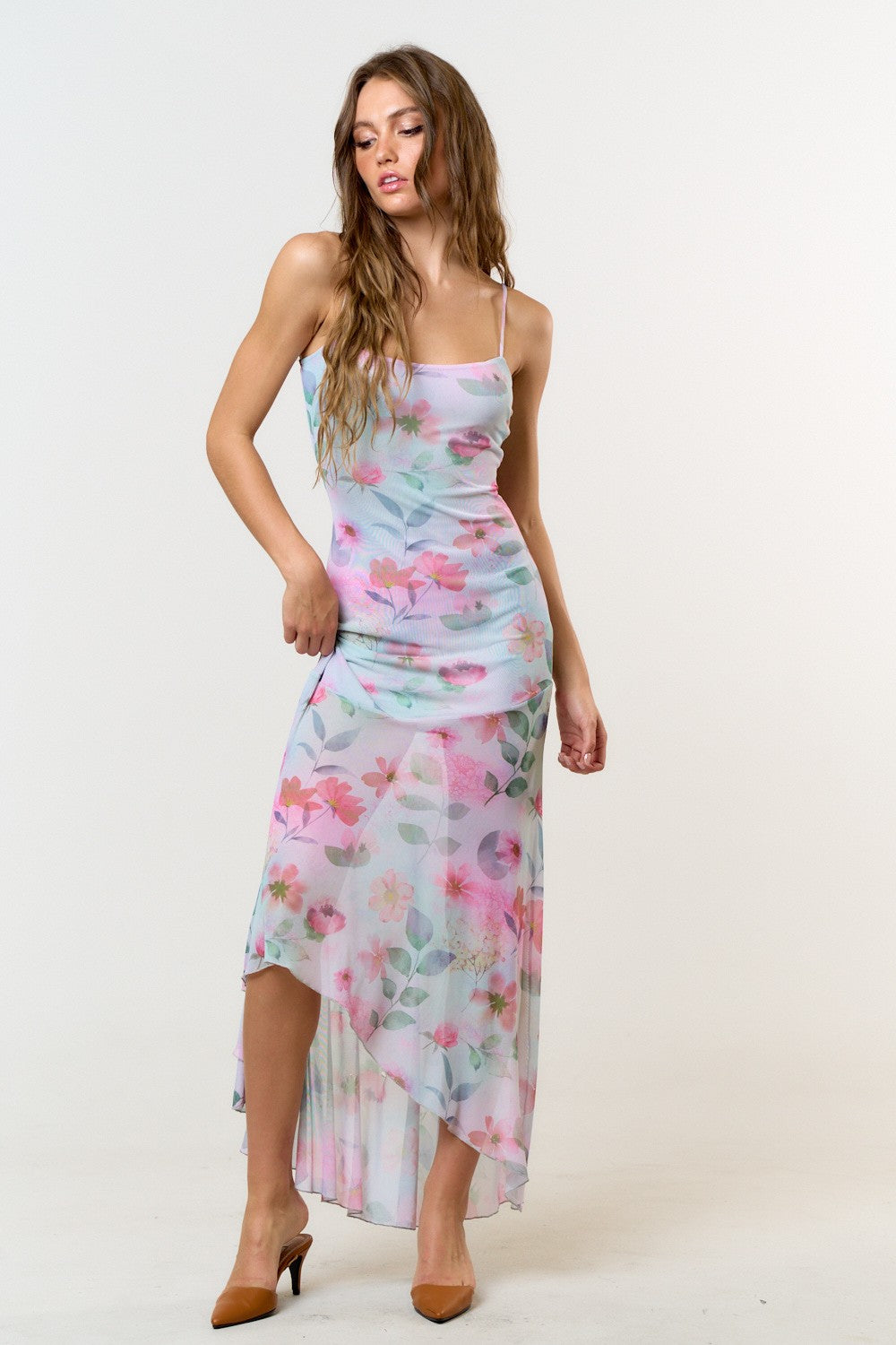 Floral Mesh Maxi Dress