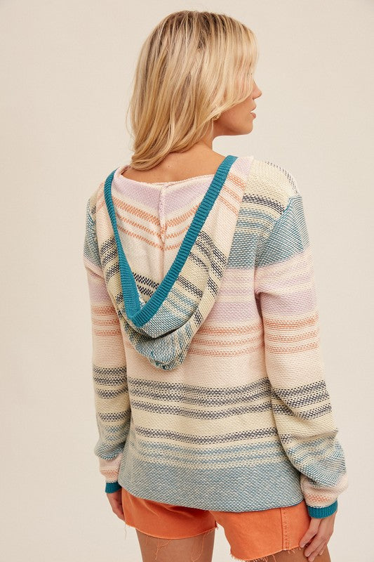 Textured Weave Stripped Beach Hoodie