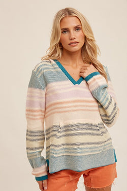 Textured Weave Stripped Beach Hoodie