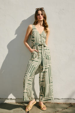 Runaway Button Down Sash Belt Jumpsuit