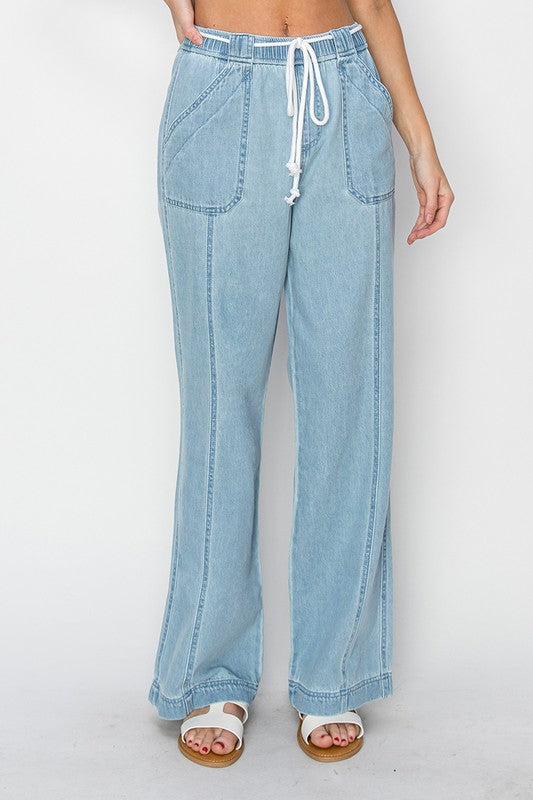 High Rise Wide Leg Pull On Jeans