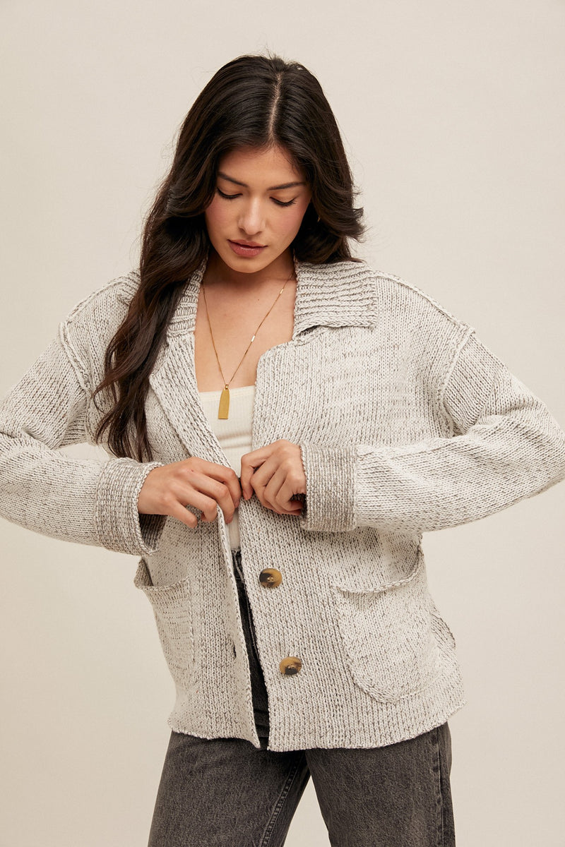 Reverse Seam Detail Sweater Cardigan