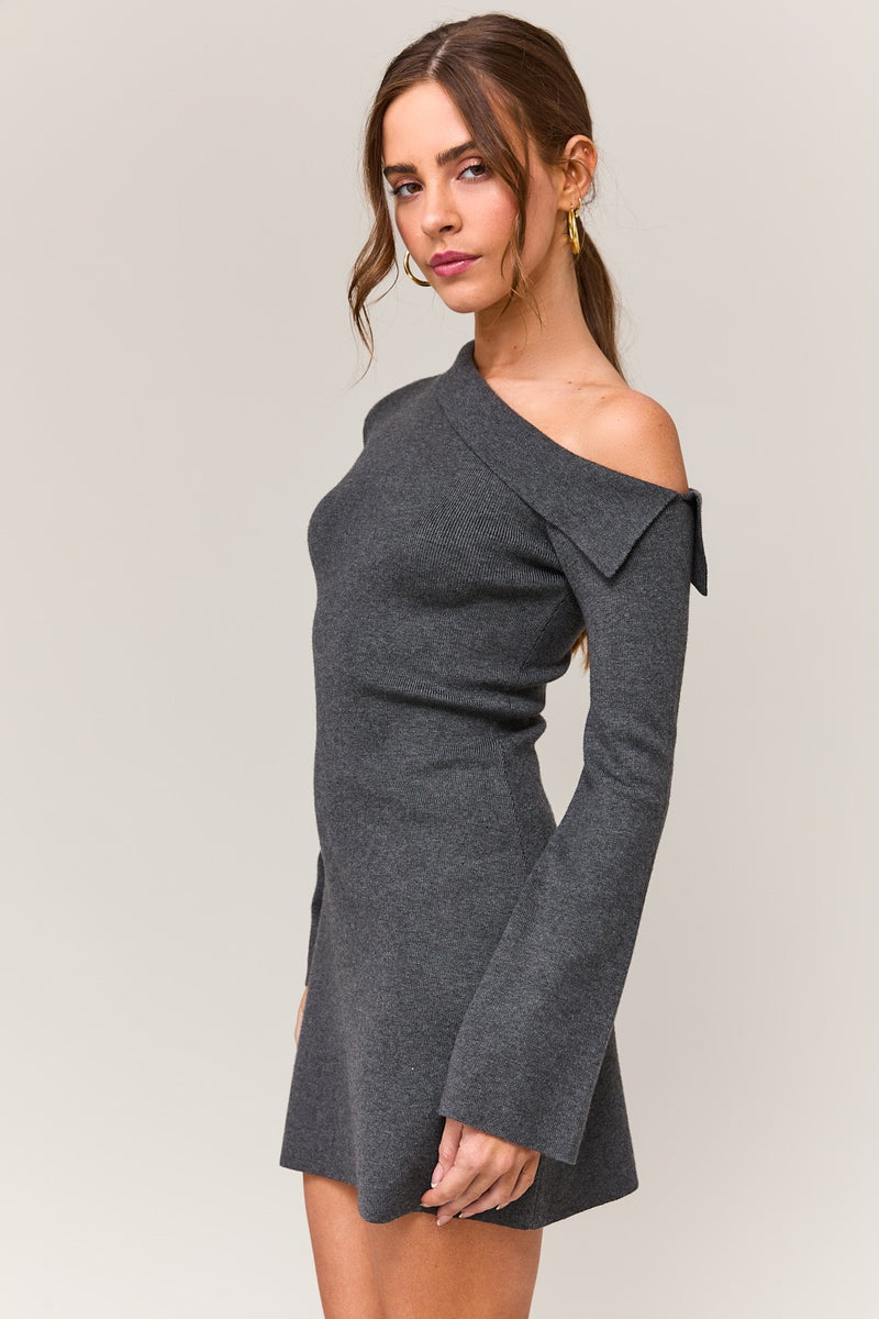 Natalia Asymmetrical Shoulder Sweater Dress