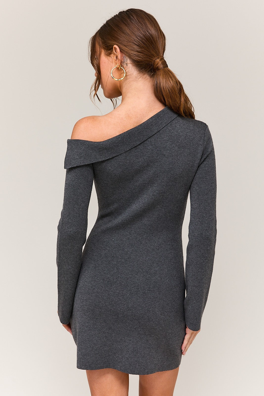 Natalia Asymmetrical Shoulder Sweater Dress