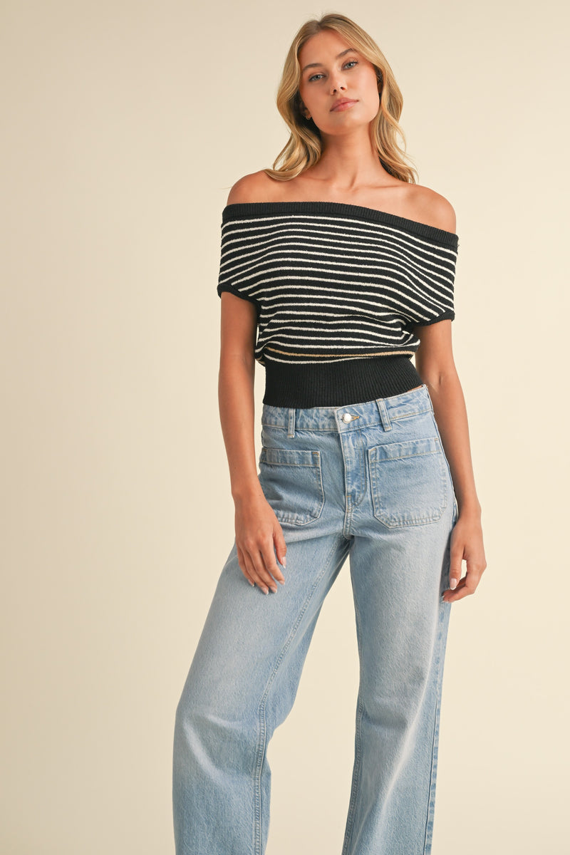 Off Shoulder Stripe Knit Top