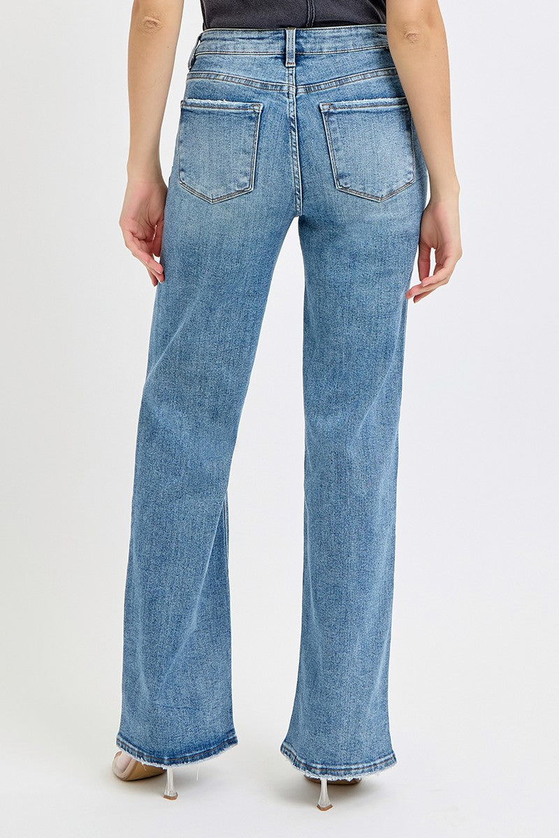 High Rise Wide Leg Ripped Jeans
