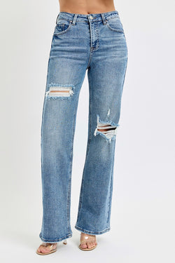 High Rise Wide Leg Ripped Jeans