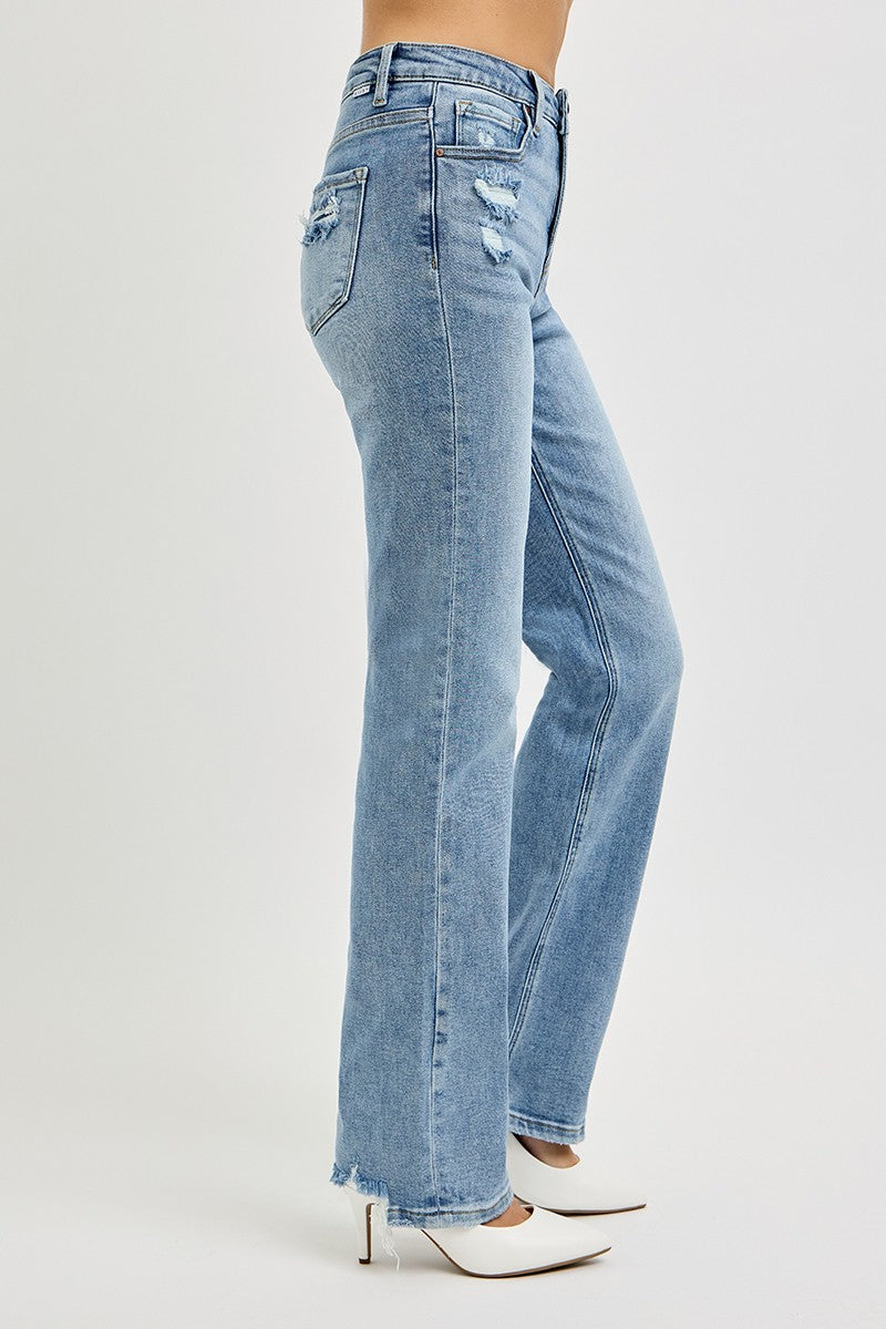 Risen Tummy Control Hi-Rise Straight Distressed Jeans