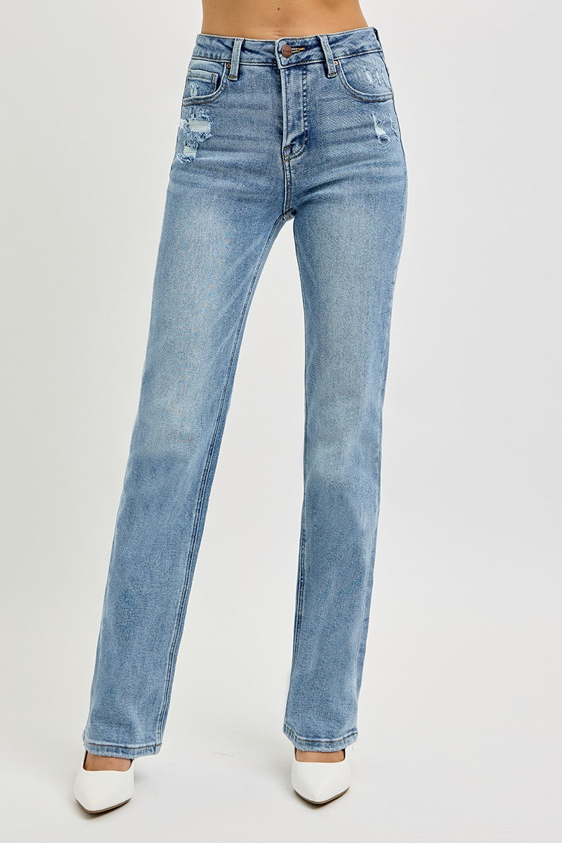 Risen Tummy Control Hi-Rise Straight Distressed Jeans