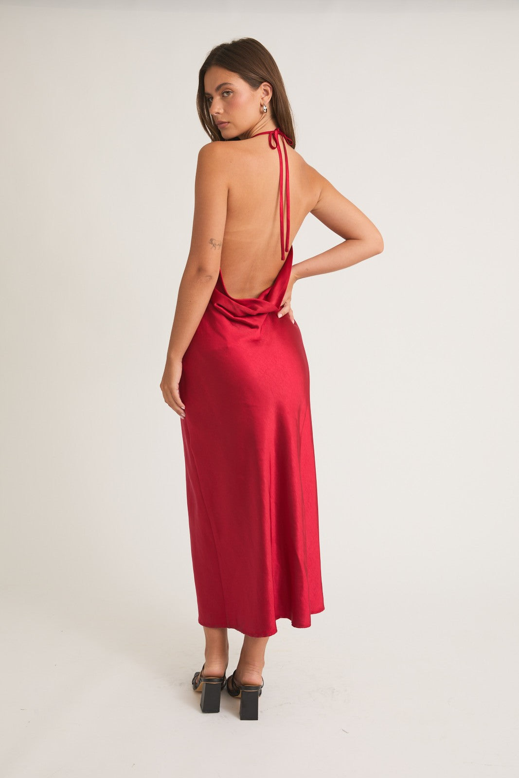 Cherry Satin Midi Dress