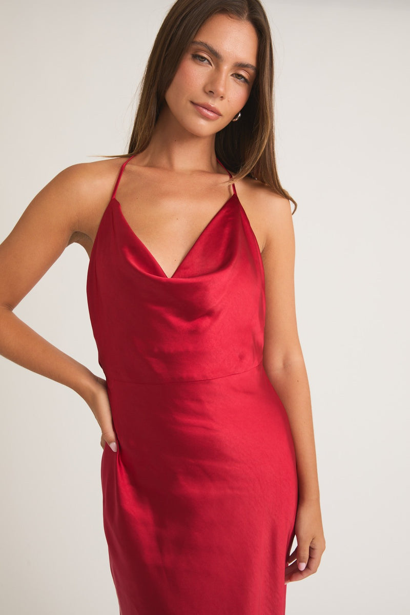 Cherry Satin Midi Dress