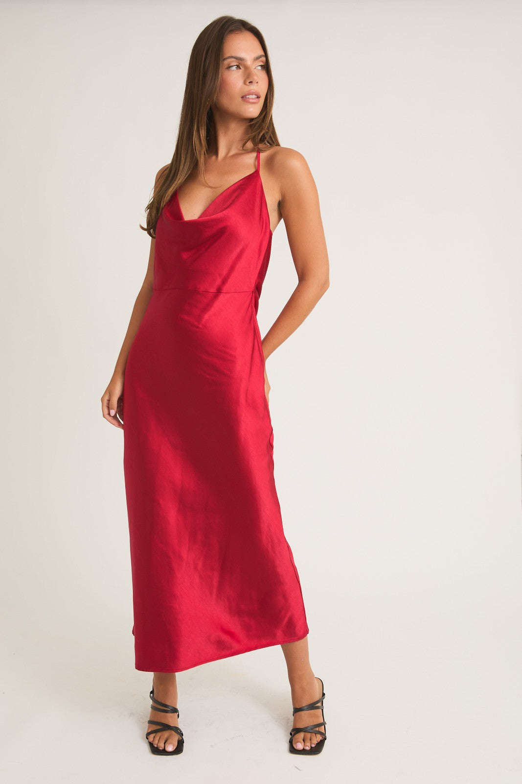 Cherry Satin Midi Dress