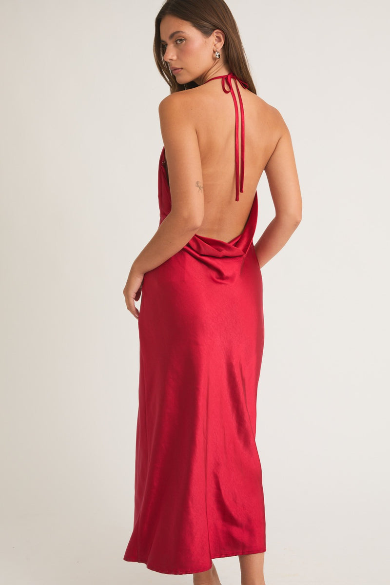 Cherry Satin Midi Dress