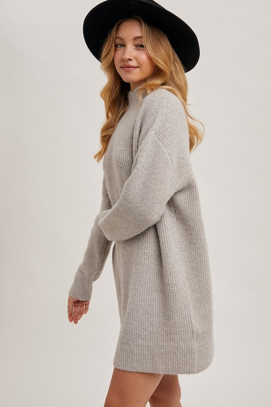 Mock Neck Knit Sweater Mini Dress