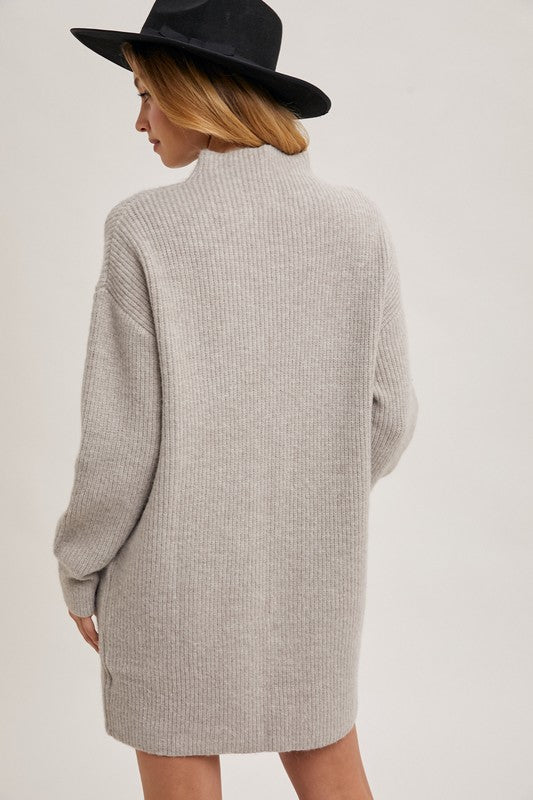 Mock Neck Knit Sweater Mini Dress