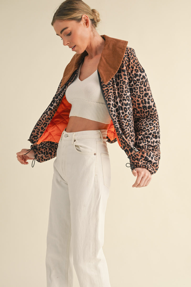 Leopard Collared Padded Jacket