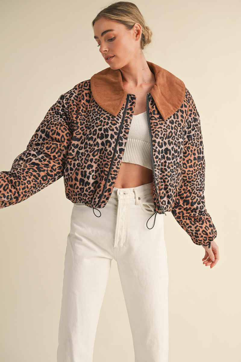 Leopard Collared Padded Jacket