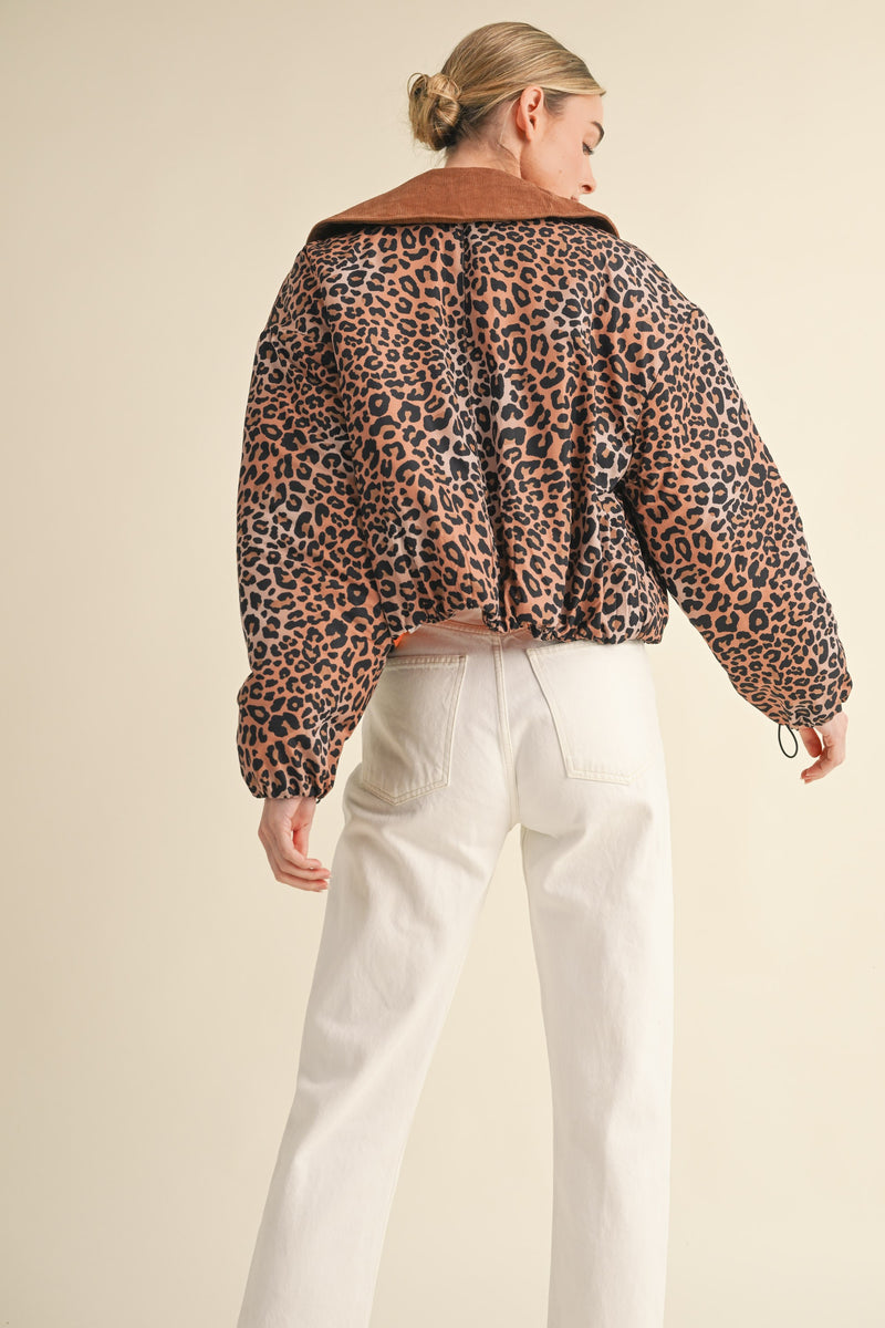 Leopard Collared Padded Jacket