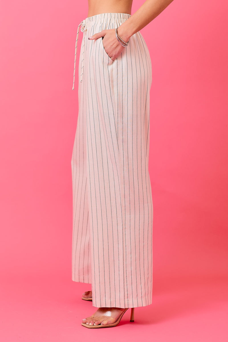 Striped Linen Blend Flowy Wide Leg Pants