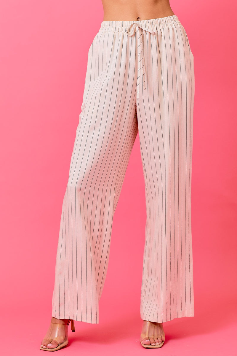 Striped Linen Blend Flowy Wide Leg Pants