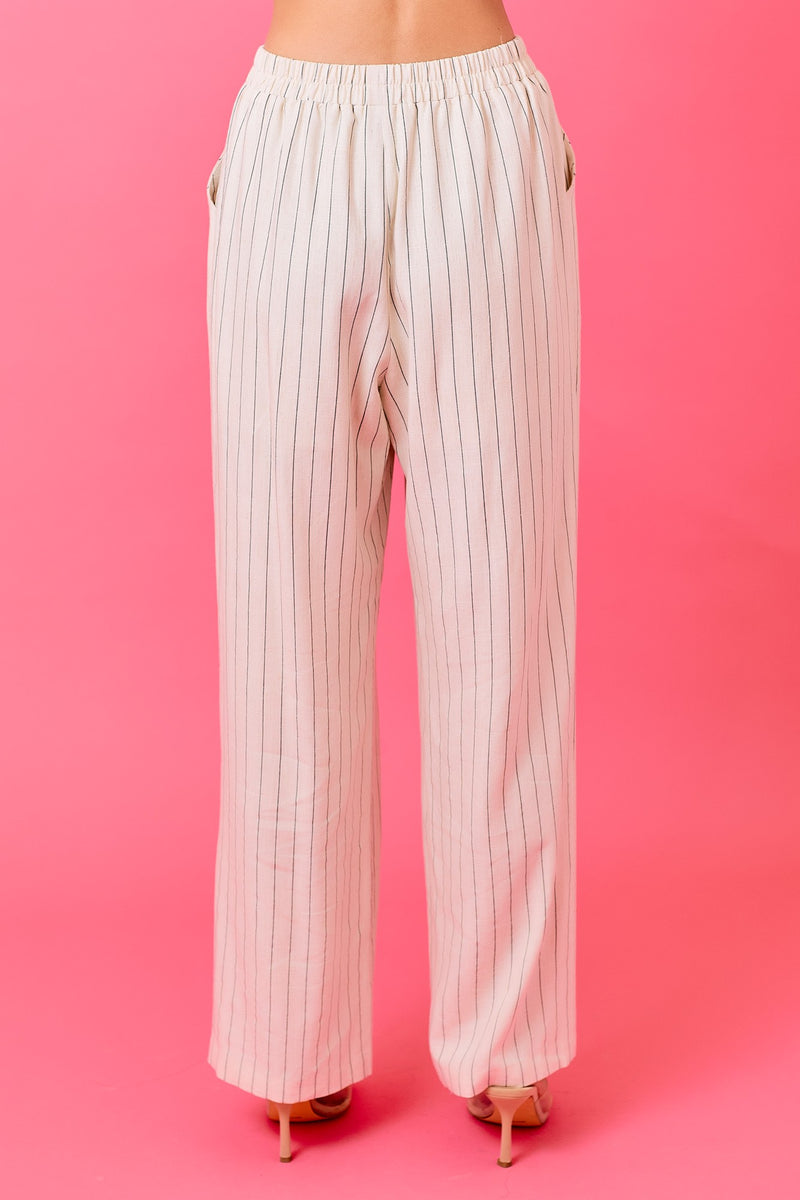 Striped Linen Blend Flowy Wide Leg Pants