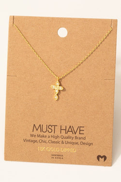 Gold Dipped Cz Studded Cross Pendant Necklace