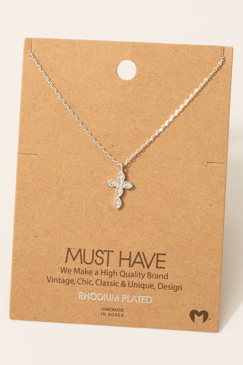 Gold Dipped Cz Studded Cross Pendant Necklace