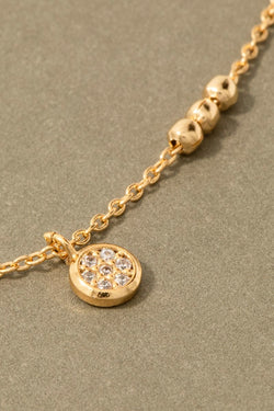 Mini Pave Coin Pendant Chain Necklace