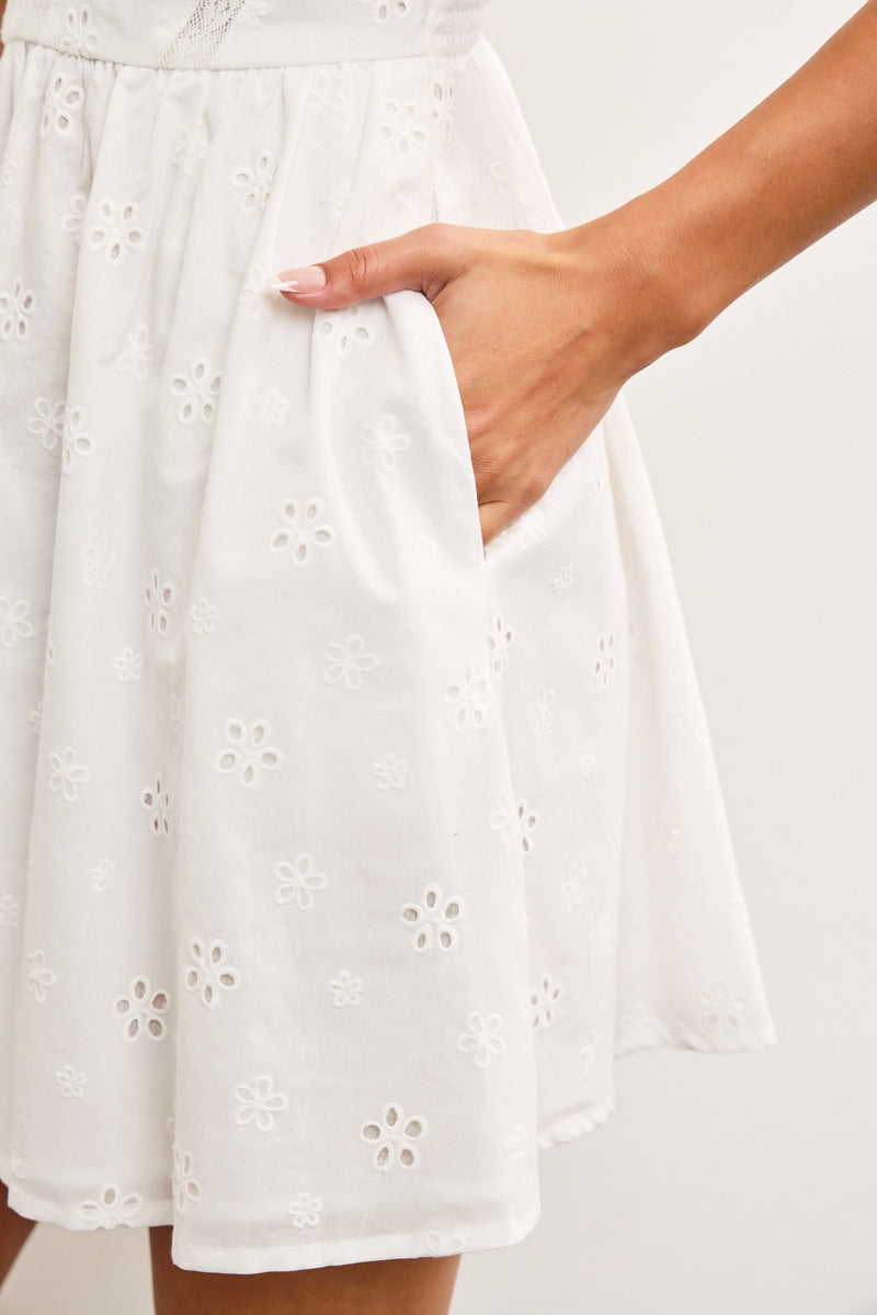 Eyelet Detail Mini Dress