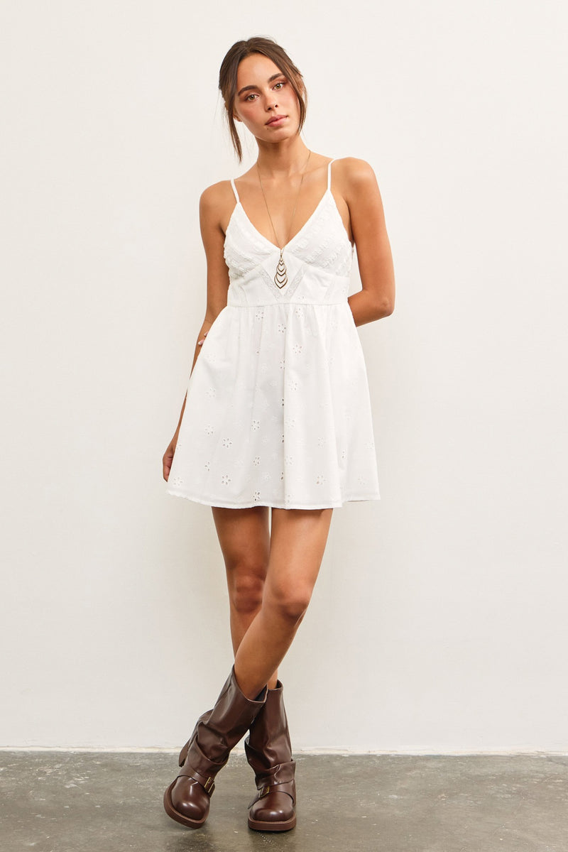 Eyelet Detail Mini Dress