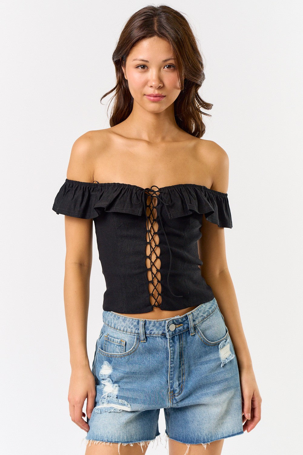 Off Shoulder Lace Up Corset Top