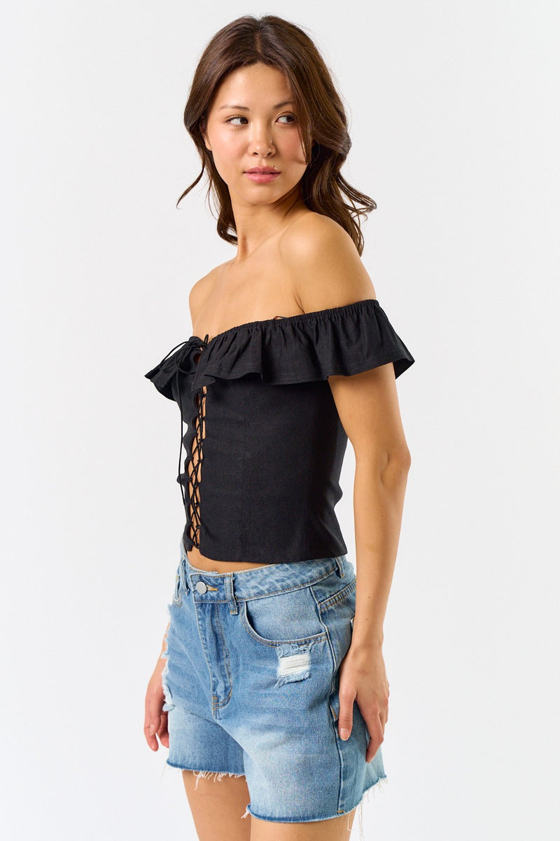 Off Shoulder Lace Up Corset Top