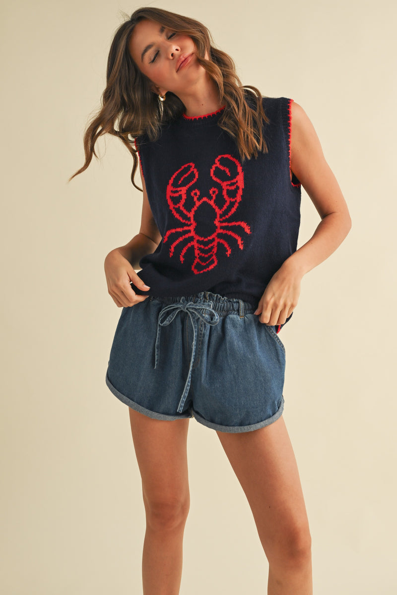 Folded Denim Shorts w Side Contrast Tape