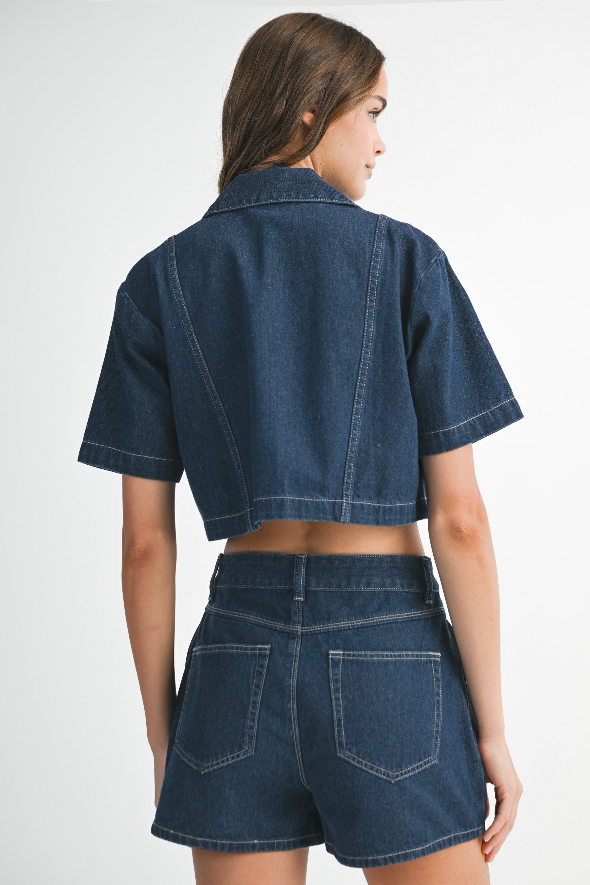 Denim Collar Shirt And Skort Set