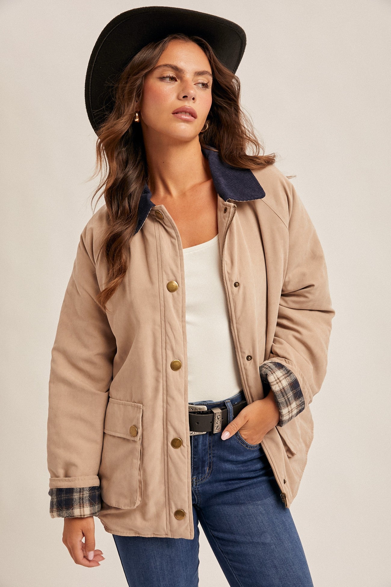 Corduroy Collar Contrast Fisherman Jacket