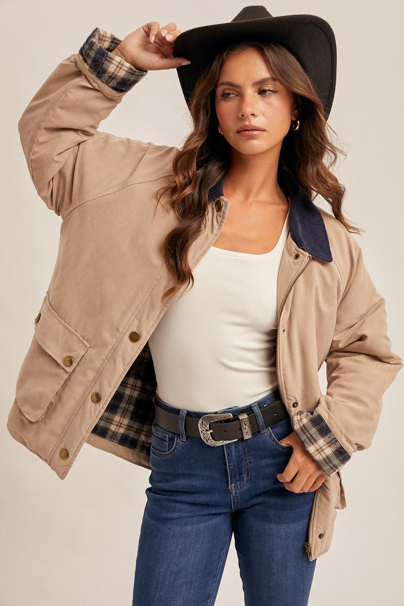Corduroy Collar Contrast Fisherman Jacket