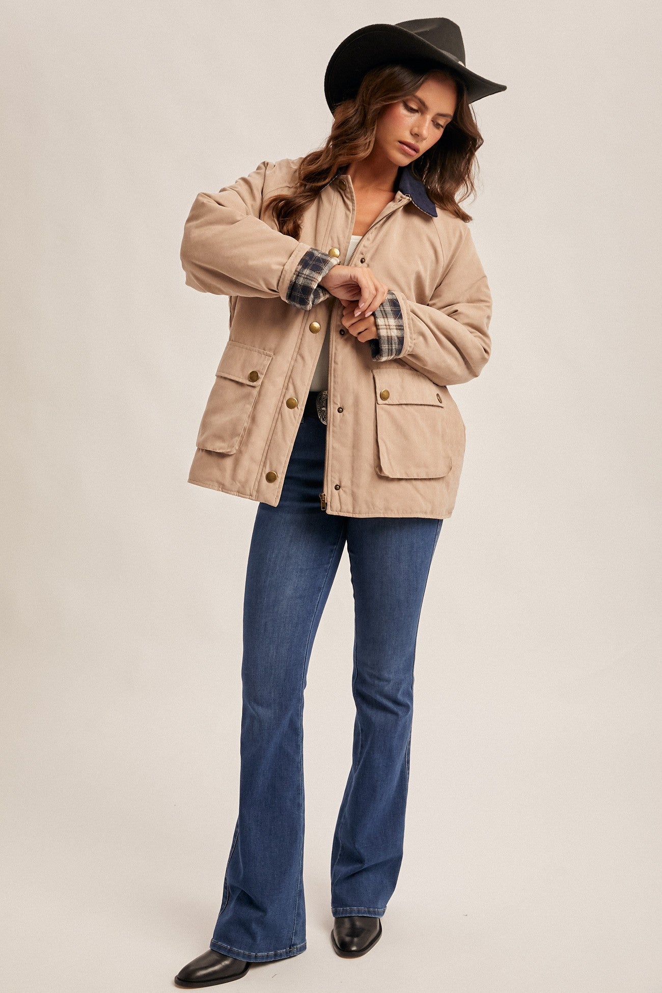 Corduroy Collar Contrast Fisherman Jacket