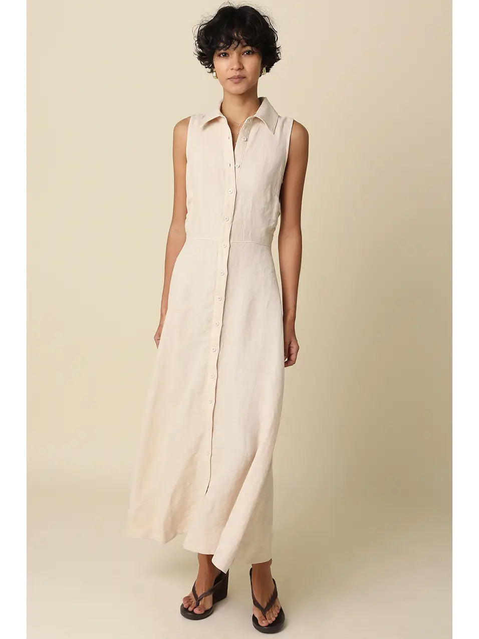 Aimme Button-Front Linen Dress