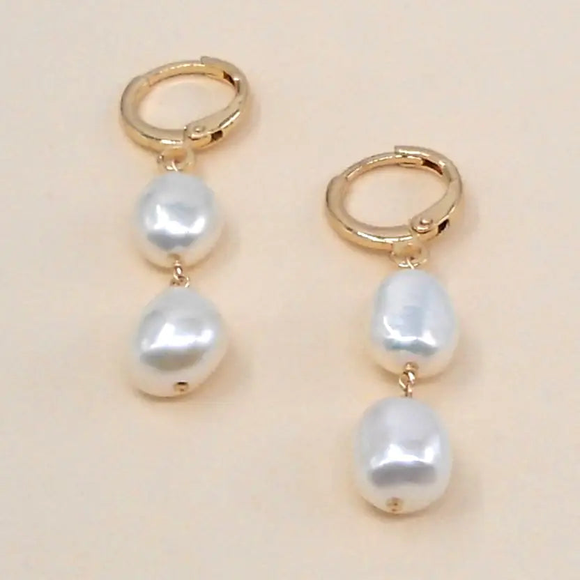 Double Pearl Hoops