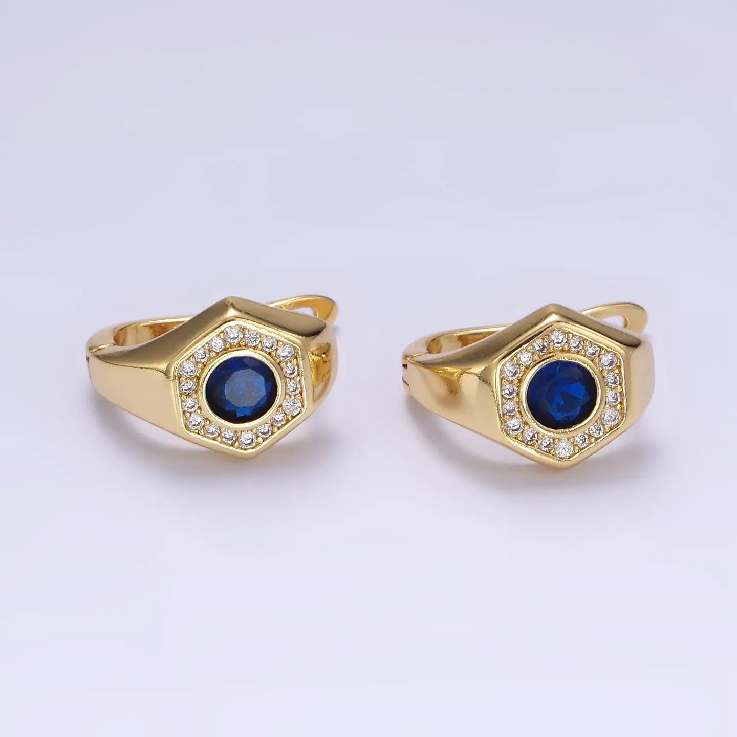 Blue Hexagon Earring