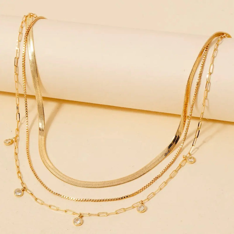 Layered Chain Rhinestone Necklace