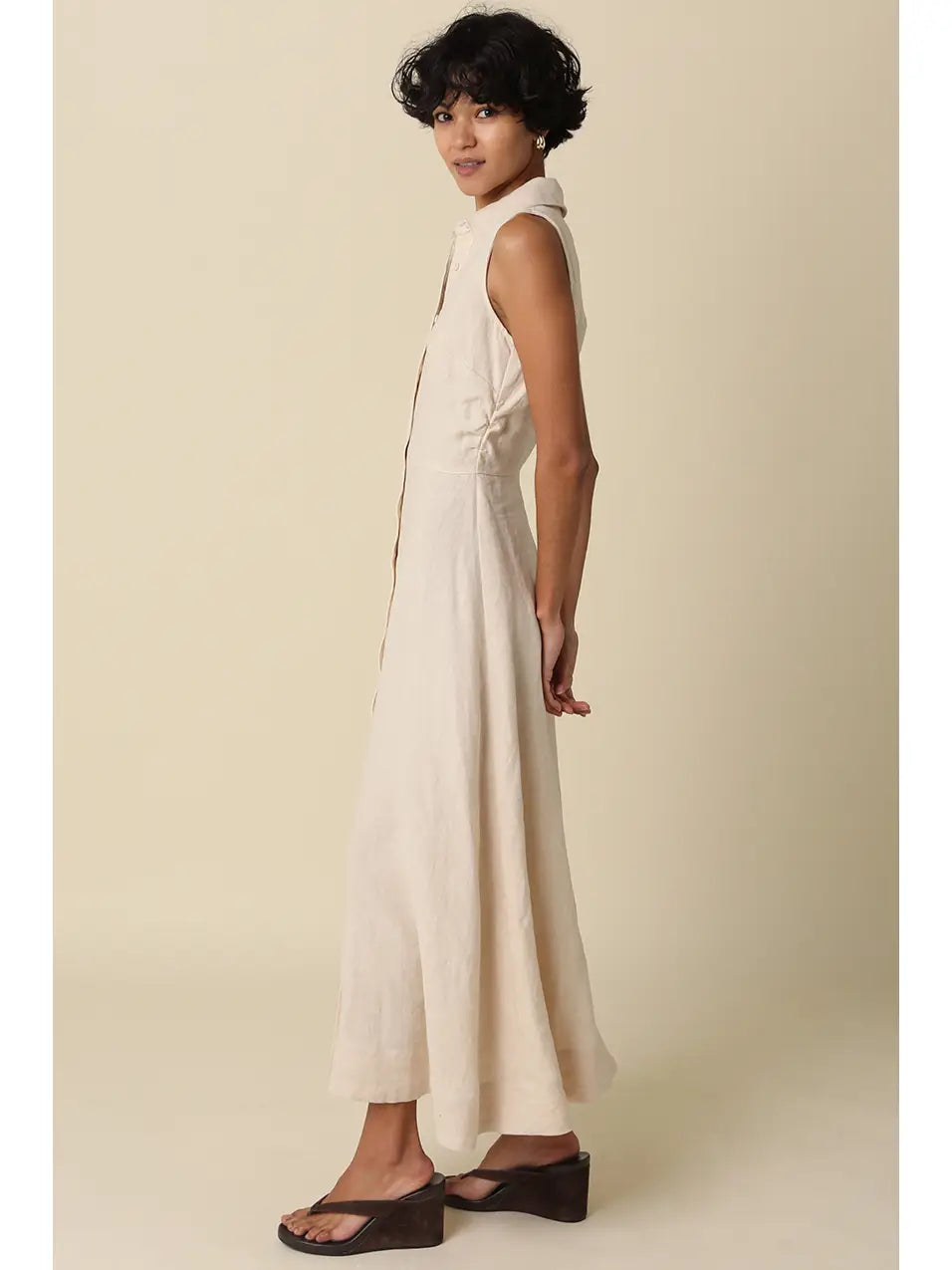 Aimme Button-Front Linen Dress