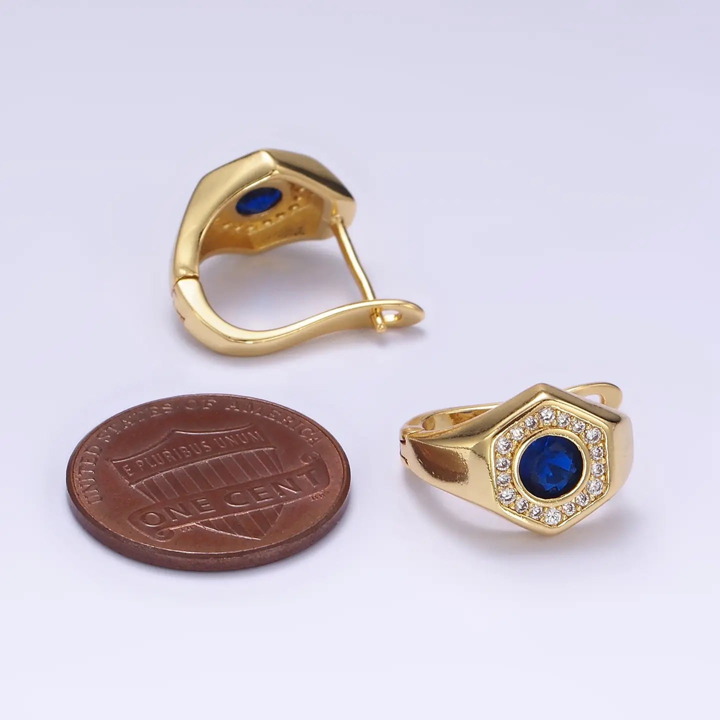 Blue Hexagon Earring