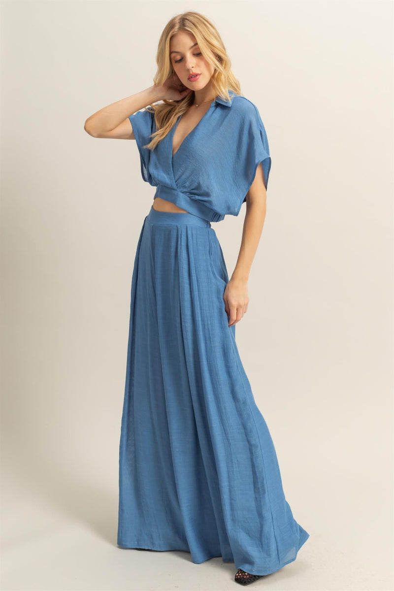 Surplice Top And Pleated Pants Set