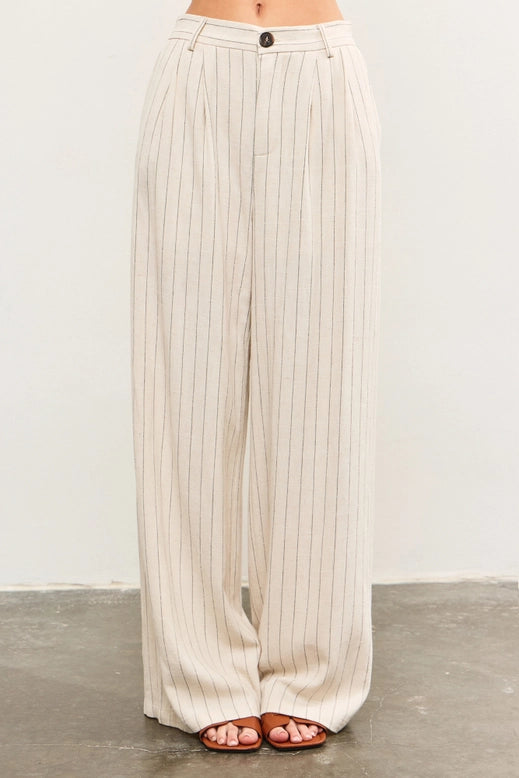 Wide Leg Linen Striped Pants