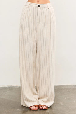 Wide Leg Linen Striped Pants