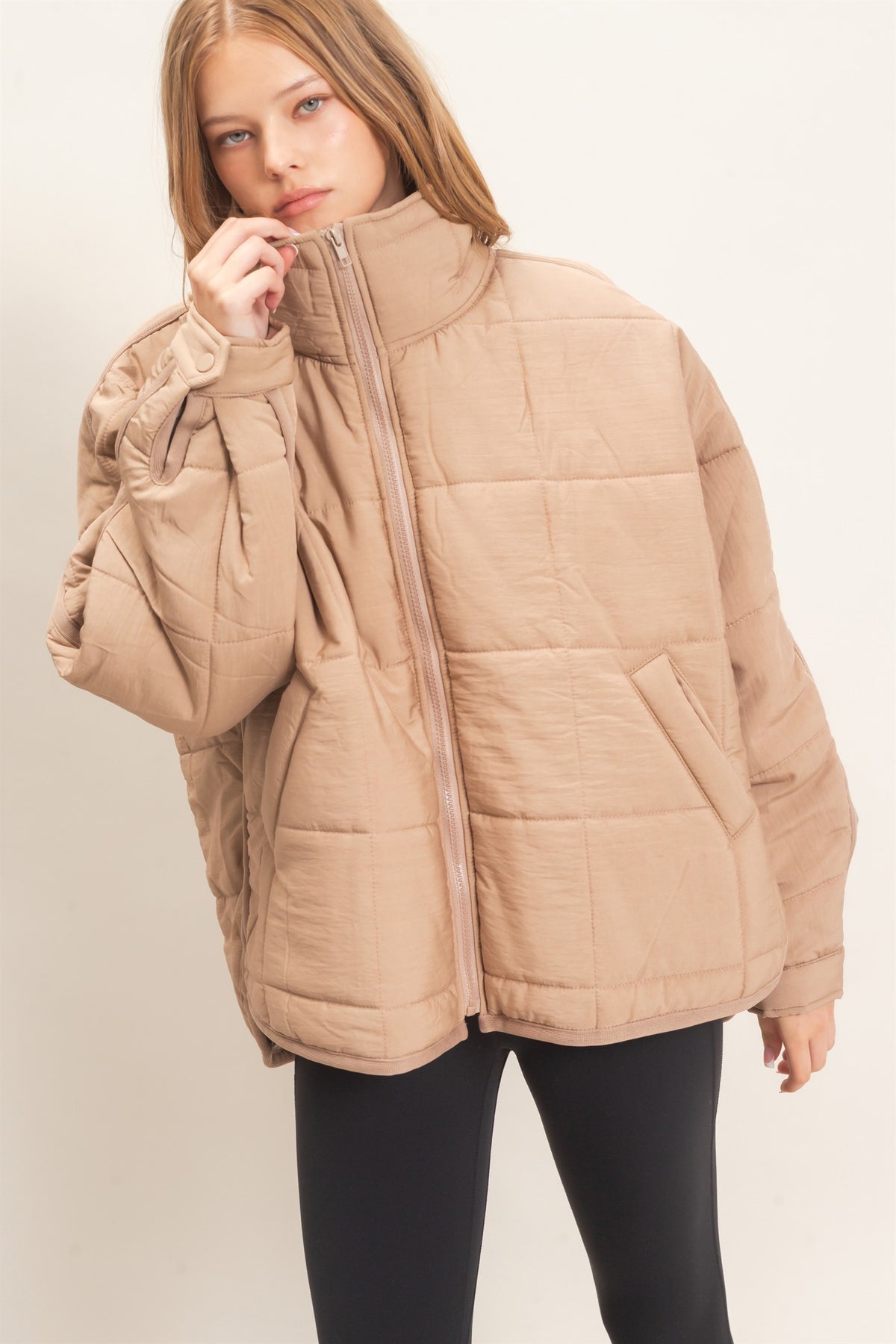 Quilted Mock Neck Zip-up Puffer Jacket